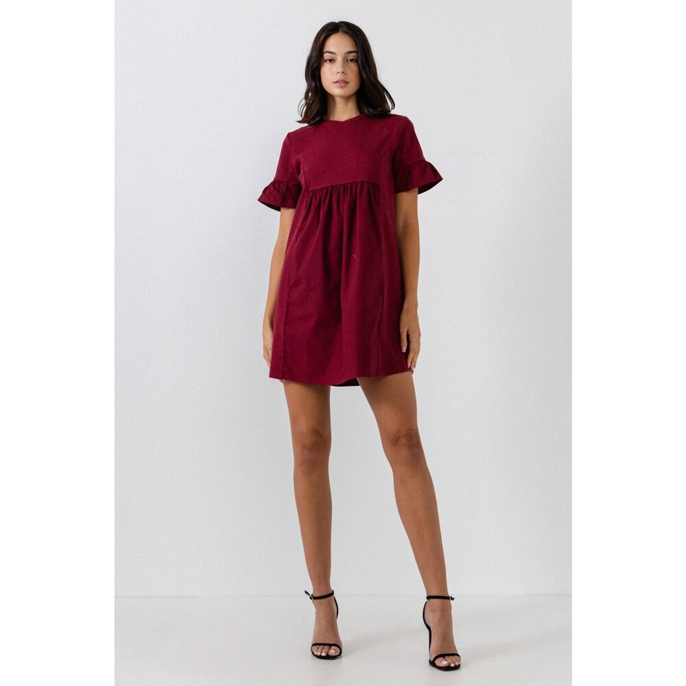 Romantic Lag & Look Mixed Media English Factory Mini Dress Maroon Preppy- Sz S